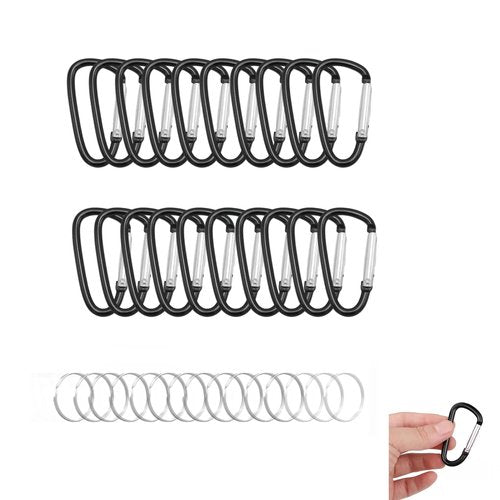 FLONSA 20 Pack 1.8" Carabiner, Aluminum Carabiner Clip, D Ring Keychain Clip, Small Carabiner Clip, Carabiner for Keys, Camping, Hanging, Hiking, Dog Leash, and Everyday Use-Black