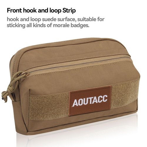 AOUTACC Tactical MOLLE Pouch,Molle Admin Pouch, Zippered Organizer Pocket,Chest Rig Molle Bag for Tactical Vest and Organizer Panel-Brown