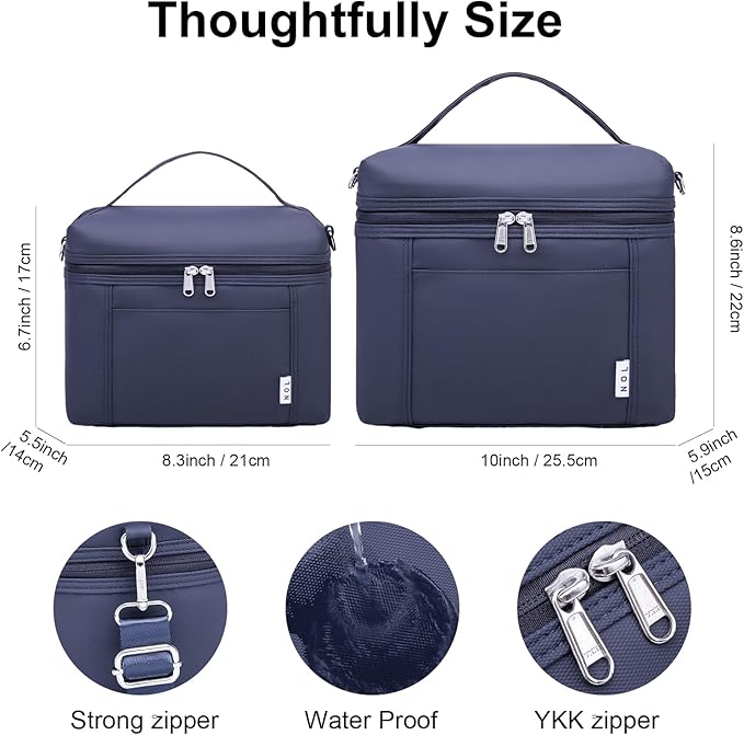 NOL Natural Organic Lifestyle Insulated Lunch Bags for Women Cooler Bag Lightweight Nylon Waterproof Lunch Box For Work (Navy blue, Medium(normal))