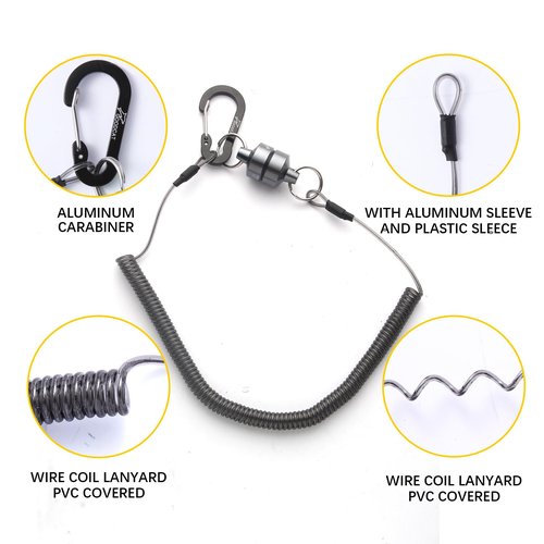 GOODCAT Strongest Magnetic Net Release Magnetic Keychain Fly Fishing Net Retractor Magnet Clip Holder Retractor with Retractable Coiled Lanyard Carabiner (B:Gun Metal+Black Carabiner)
