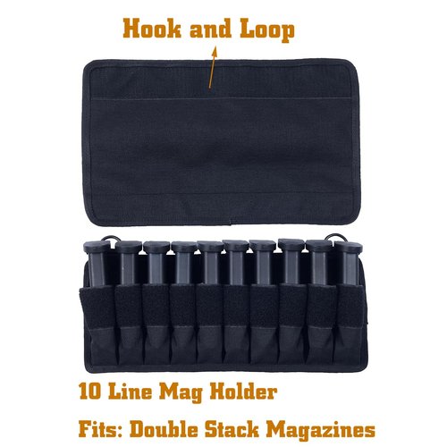 Pistol Magazine Storage Pouch,Molle10 Mag Pouch with Removeable Flaps,Ammo Mag Holder Fits Most Single and Double Magazines (Black 10 Line Double Stack)
