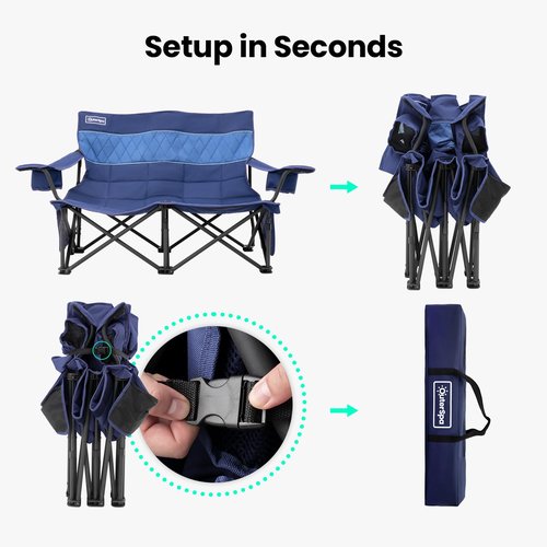 OuterSpa Oversized Camping Couch for Adults Heavy Duty, Fully Padded Double Camping Chair Outdoor Loveseat Double Folding Chair Double Lawn Chairs for Outdoor,Indoor,Camping,Travel,Supports 600lbs