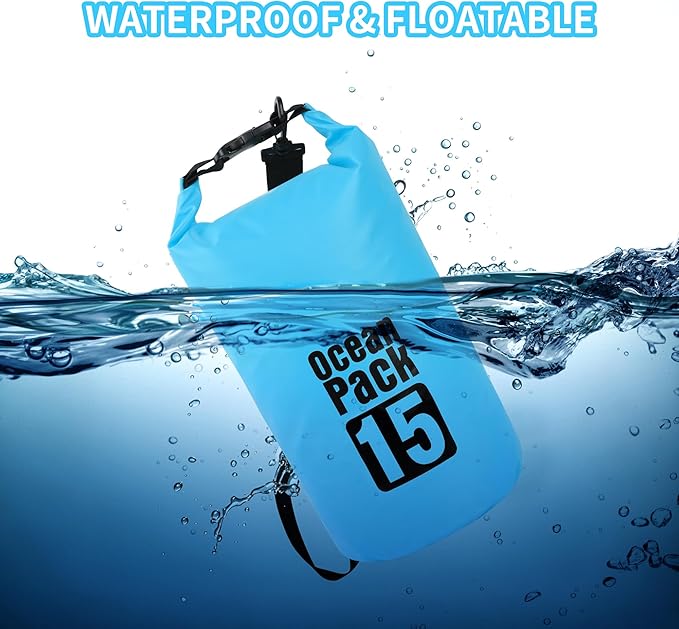 Dry Bag Waterproof for Women Men,10L Rolled Lightweight Dry Storage Bag Backpack with Phone Case for Travel,Swimming,Boating, Kayaking,Camping & Beach,Lake Blue