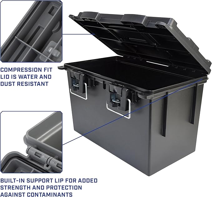 Sheffield 12773 2-Pack XL Ammo Storage Box, Stackable .50 Cal Field Boxes, Water and Dust Resistant, Lockable Storage Box with Handle, Heavy Duty Protection for Hunting Gear, Made in the USA, Black