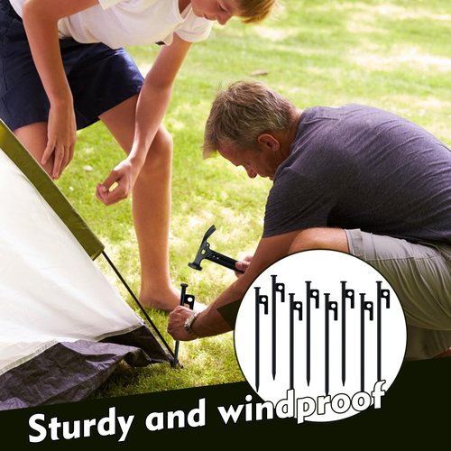 NIOSAVM Heavy Duty Tent Stakes 8-Pack - Carbon Steel Rust-Proof Camping Pegs with Protective Caps, Storm-Proof for Beach, Mountain & Tarp Anchoring