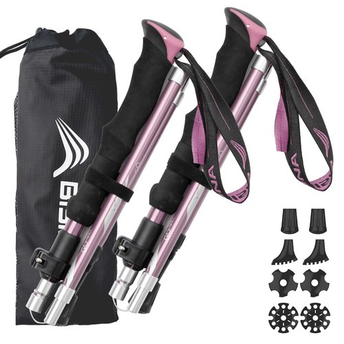BISINNA Hiking Poles Collapsible Trekking Poles Aluminum Alloy Hiking Sticks 2 pc Lightweight Adjustable Folding Stick for Wowen Men Walking Sticks with Quick Lock System