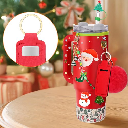 Mity rain 8PCS Christmas Cup Accessories for Stanley Cup 30oz 40oz Tumbler with Handle, Including Water Bottle Handle Strap, Chapstick Holder, Boot, Keychain Charms, Straw Topper Cap, Updated
