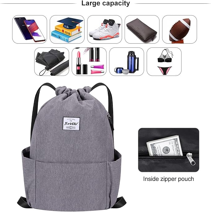 XEYOU Drawstring Sports Backpack Lightweight Gym Yoga Sackpack Shoulder Rucksack Casual Outdoor Daypack for Women and Men