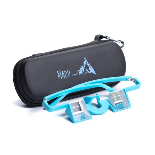 Madu Climb - Belay Glasses for Rock & Sport Climbing – Lightweight Prism Glasses for Neck Relief & Clear Belaying with Hard Case (Electric Blue)