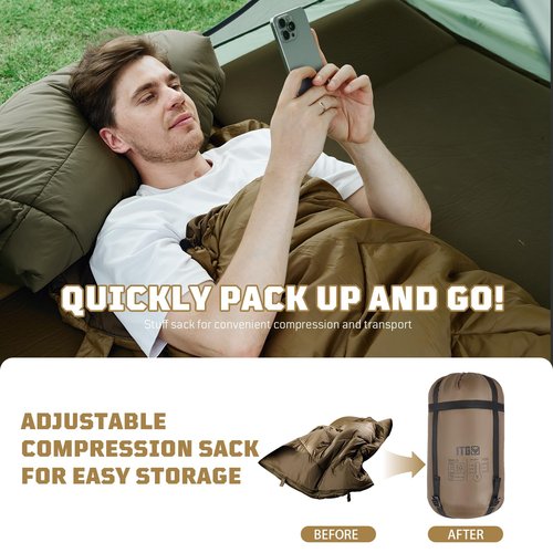Warm Weather Sleeping Bag for Camping, 36℉ to 45℉ Backpacking Sleeping Bags for Adults with Compression Sack for Camping, Hiking, Hunting and Outdoor Travel