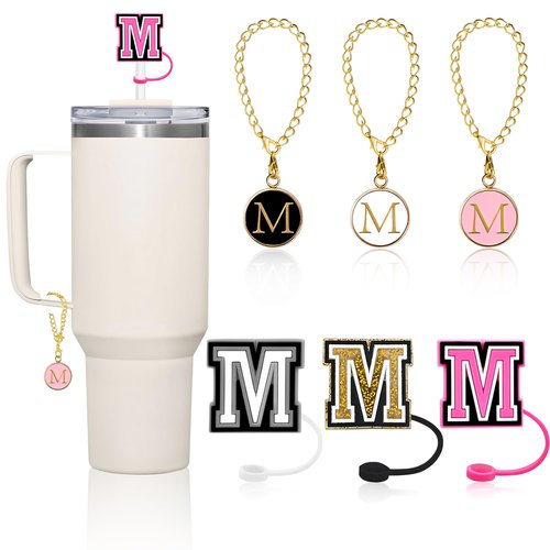 M Straw Covers Toppers Charms for Stanley Cup Accessories, Personalized Charms with Initial Name ID for 10mm Straw and 30&40 oz Tumbler