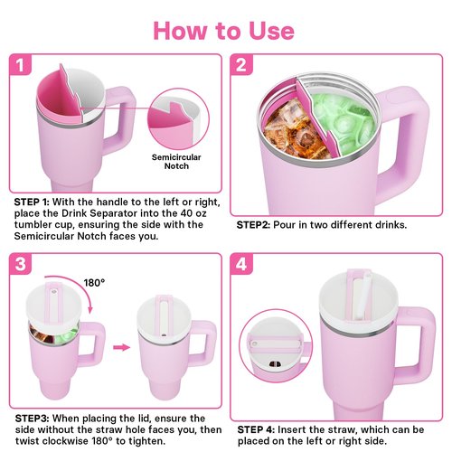 Kawaiita 2-in-1 Drink Separator Silicone Liner Compatible with Stanley Cup 40 oz, Stanley Accessories, Reusable Liner for Cold Drink Separator for Coffee, Juice, Cocktails, Whiskey (Pink and White)