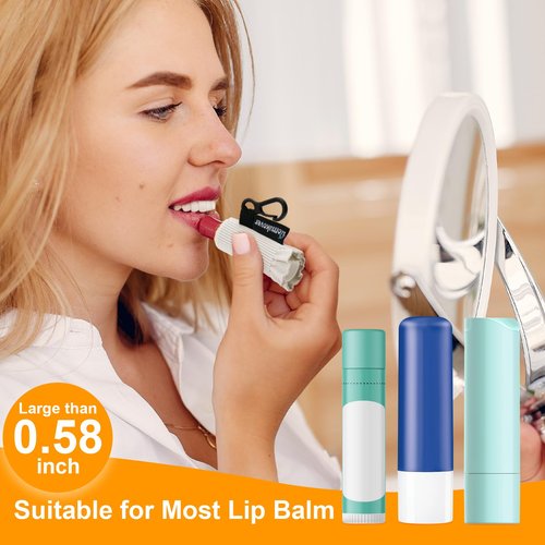 5 Pack Compact Clip-On Lip Balm Holder Keychain, Tight-Knit Elastic Lipstick Holder Sleeve, Minimalist Design Lip Gloss Lipstick Stretchable Key Chain Holder (Black/Beige/Pink/Blue/Purple)