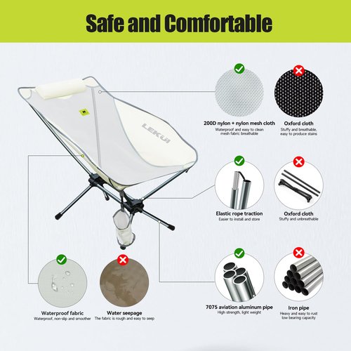 LEKUI Portable Folding Camping Chair,Lightweight Aluminium Alloy Chair Nylon Chair Fabri,Suitable for Outdoor Camping,Beach,Picnic,Barbecue,Fishing,Climbing (Beige-Long)