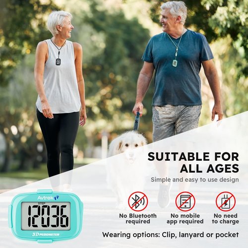 AVTREK 3D Pedometer Clip On-Step Counter for Walking-No App No Phone-LED Backlight-Accurate Step Tracker Clip for Women,Men,Senior(Green)