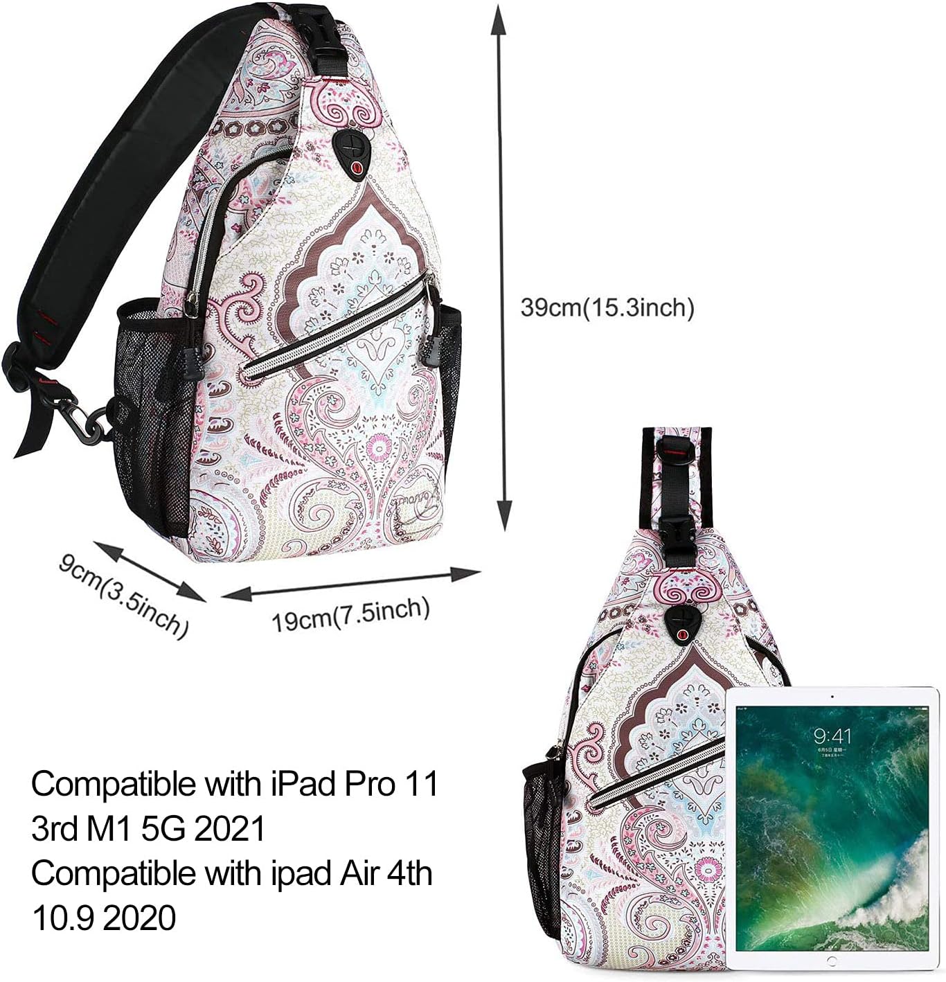 MOSISO Sling Backpack,Travel Hiking Daypack Pattern Rope Crossbody Shoulder Bag, National Style