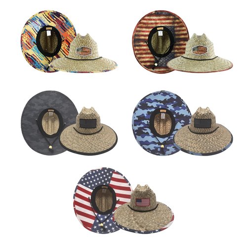 TUREVIEW Men's and Wowen's Lifeguard Straw Hat Wide Brim Beach Hat Sun Protection Outdoor Hat for Fishing Hiking (American Flag)