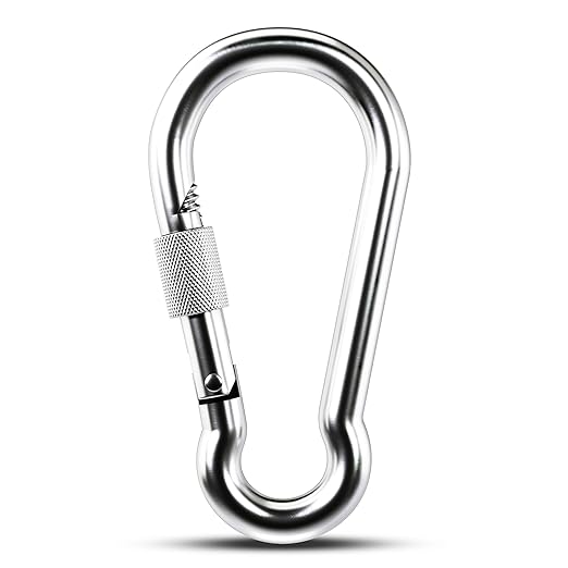 KINLINK 1 Pack Screw Locking Carabiner - 5.50 inch Heavy Duty Carabiner Clips, 304 Stainless Steel Large Caribiner for Camping, Swing, Hammock, Hiking,Weight Lifting Machine, Home Gym Equipment