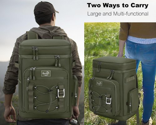 YOUNGOA 42Cans Cooler Backpack Insulated Leak Proof for Men & Women, Large Waterproof Backpack Cooler for Beach, Picnic, Outdoor, Leakproof, Multi-Functional, Green