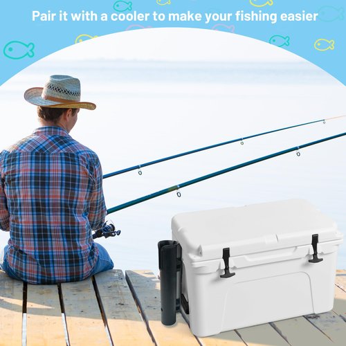 Omoojee Cooler Fishing Rod Holder, Wall Mounted Fishing Pole Holder, Fishing Rod Rack Compatible with YETI Coolers and for RTIC Coolers, Cooler Accessory, Medium, Black
