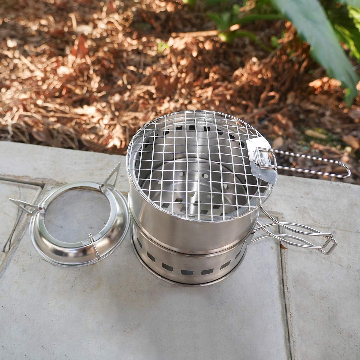 TOM SHOO Camping Stove Camp Wood Stove Portable Foldable Stainless Steel Burning Backpacking Stove for Outdoor Hiking Picnic BBQ