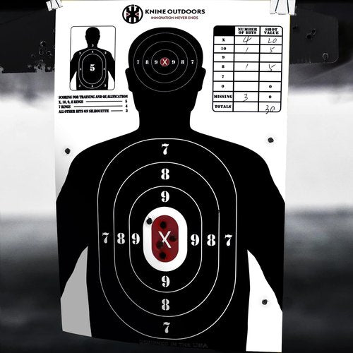 KNINE OUTDOORS Shooting Targets Paper, 23 x35 inch, Bulk for Hunting, Handguns, Pistols, Rifles, Silhouette with Red Bullseye, Black Design (25 Pack)