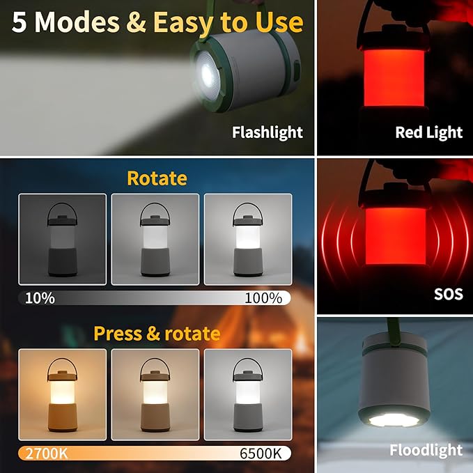 4PK LED Camping Lantern Rechargeable, 800LM, 230Hours Runtime, 5 Modes Camping Light with Red Light, IPX4 Waterproof Lantern Flashlight for Hurricane,Emergency,Power Outages,Home,Hiking