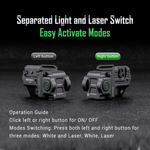 NEXTORCH WL22R Pistol Light with Red Beam, 650 Lumen Rechargeable Tactical Weapon Light with Dual Side Switches & New Rail System for Compact and Full Size Pistol Accessories