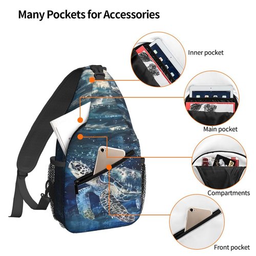 NiuKom Turtle Oil Painting Sling Bag For Women Crossbody Shoulder Bag Casual Daypack Backpacks Men Chest Bag Gym Cycling Travel Hiking
