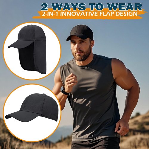 EINSKEY UPF 50+ Waterproof Sun Hat - Packable Unisex Baseball Cap with Neck Flap for Beach, Golf, Hiking, Fishing & Running Black