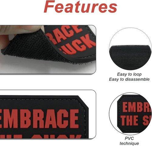 Embrace The Suck Patch Red 2.95"×1.97" Funny PVC Tactical with Hook Fastener Back for Hats Caps Bags Backpacks Vests Clothing (Red)