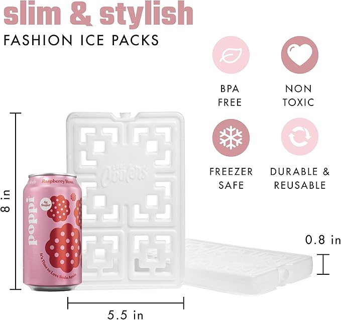 Cool Coolers Fashion Ice by Fit & Fresh, 2 Pack XL Slim Ice Packs, Unique Ice Pack Design for Womens Lunch Bag, Space Saving Reusable Ice Packs for Lunch Boxes, Cooler Ice Packs, Pearl White, 2PK