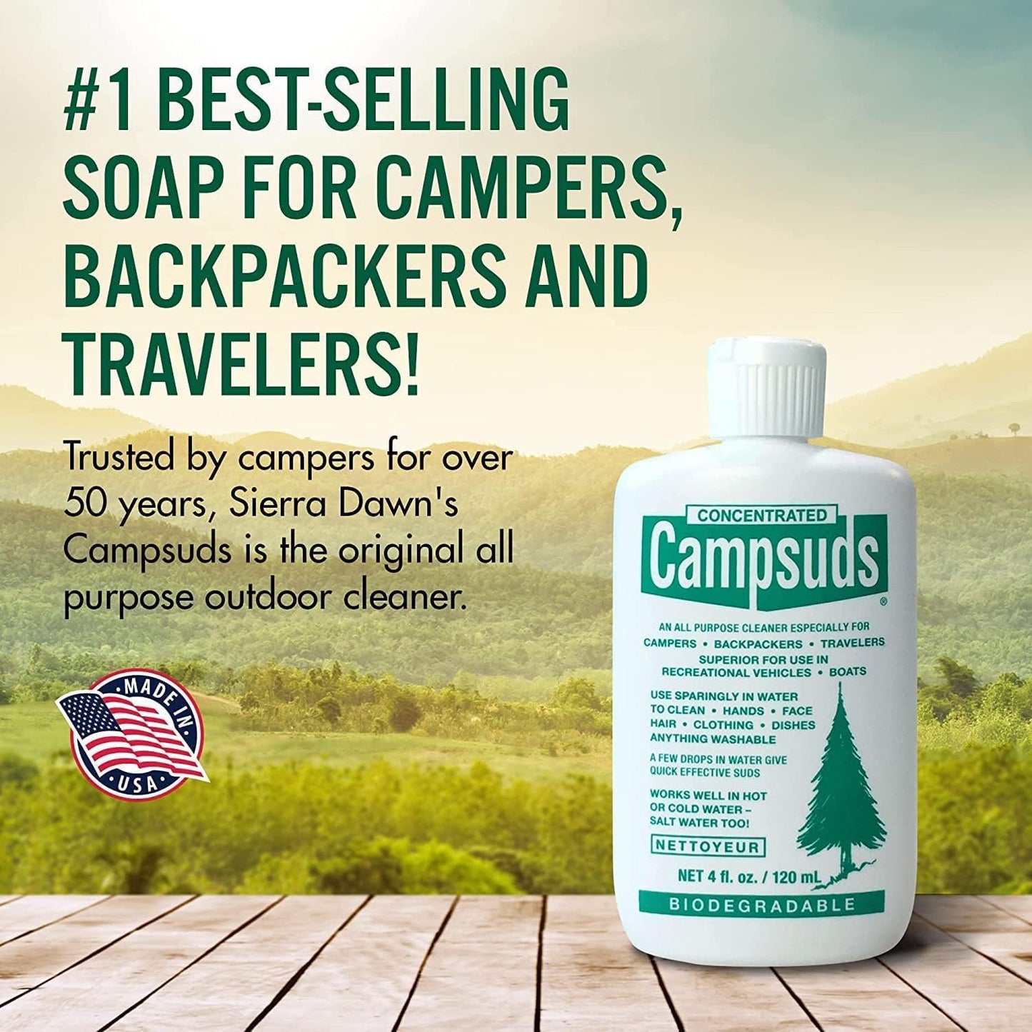 Sierra Dawn Outdoor Soap - Premium Biodegradable Camping & Backpacking Essential - All-Purpose Natural Soap for Dishes, Clothes & Personal Care - Trusted by Outdoor Enthusiasts, 4 Ounce