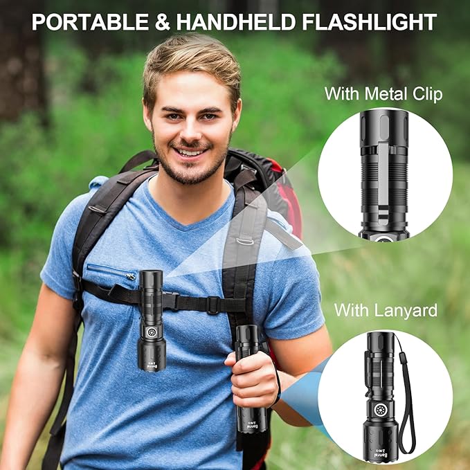 Rechargeable Flashlights 20,000 High Lumens, 1500M Long Throw Super Bright LED Small Powerful Tactical Flashlight with Memory Function, 6Modes Pocket Waterproof Flash Light for Camping,Emergency