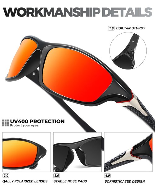 QALLY Polarized-Sunglasses-Men Sports Mens-Sunglasses: Sun-Glasses with UV400 Protection for Driving Golf Fishing Running