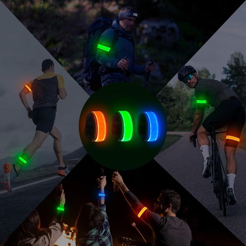 LED Armband Rechargeable for Running Walking, Safety Night Light Up Running Gear, High Visibility Reflective Luminous Armband, Adjustable Glow Accessories for Men Women (2 Pack) (Orange)