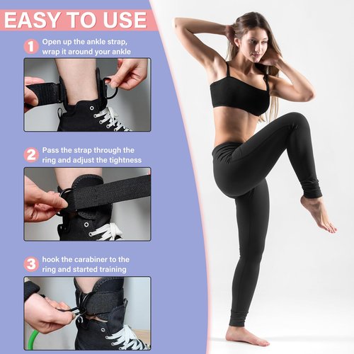 Feelorna Ankle Resistance Bands with Cuffs, Portable Ankle Bands for Working Out, 3 Levels of Resistance, Black