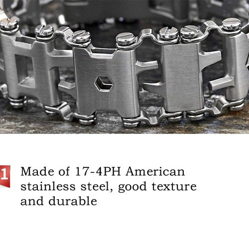 SINGEAR Stainless Tool Bracelet for Men Compatible for LEATHERMAN TREAD and Watch Band 29 in 1 Survival Hiking Camping Travel Friendly Multitools Wearable Bracelet