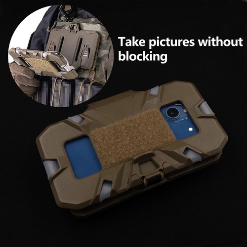 LThyzszb Tactical Vest Phone Holder Plate Carrier Phone Mount, Universal Phone Chest Mount for Screen Size 4.7"-6.7" (Tan)