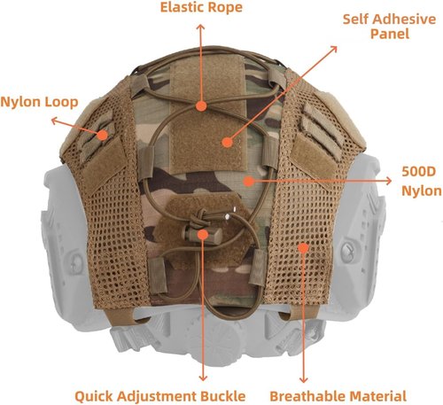 GHILEO Tactical Helmet Cover, Camo Cloth Cover for Airsoft Fast Helmet, Nylon Loops & Shock Cord for Military, Army, Hunting, Shooting, and Paintball Games, Size 10.2'x16.5'
