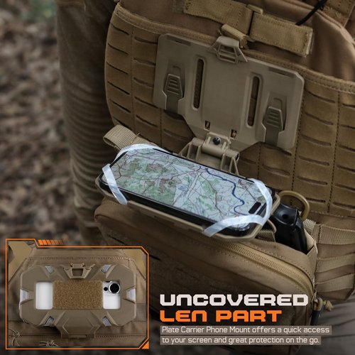 WYNEX Tactical Plate Carrier Phone Mount Molle Vest Accessories Cell Phone Chest Holder for Screen Size 4.7"-6.7",Khaki