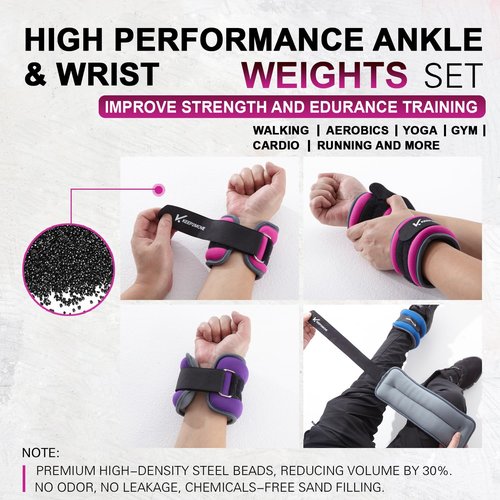 KEEP2MOVE Ankle Weights for Men Women Kids 1 Pair 2Lbs Each, Rectangular Strength Training Wrist Weights with Adjustable Strap for Walking, Running, Pilates, Yoga, Dance, Aerobics, Cardio Exercises