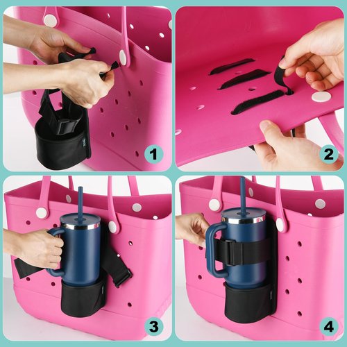 Beautyflier Cup Holder for Stanley, 40 oz Water Bottle Accessories Compatible with Bogg Bag and Simple Modern Beach Tote, Large Drink Holder with Adjustable Cup Holder, Great for Travel