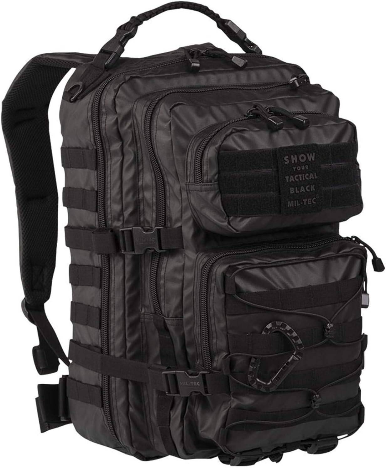 Mil-Tec Unisex Tactical Assault Pack - Rugged Durable Lightweight Ergonomic Versatile Outdoor Camping Hiking Backpack with Adjustable Padded Shoulder Straps & MOLLE Loops, Black, 36L