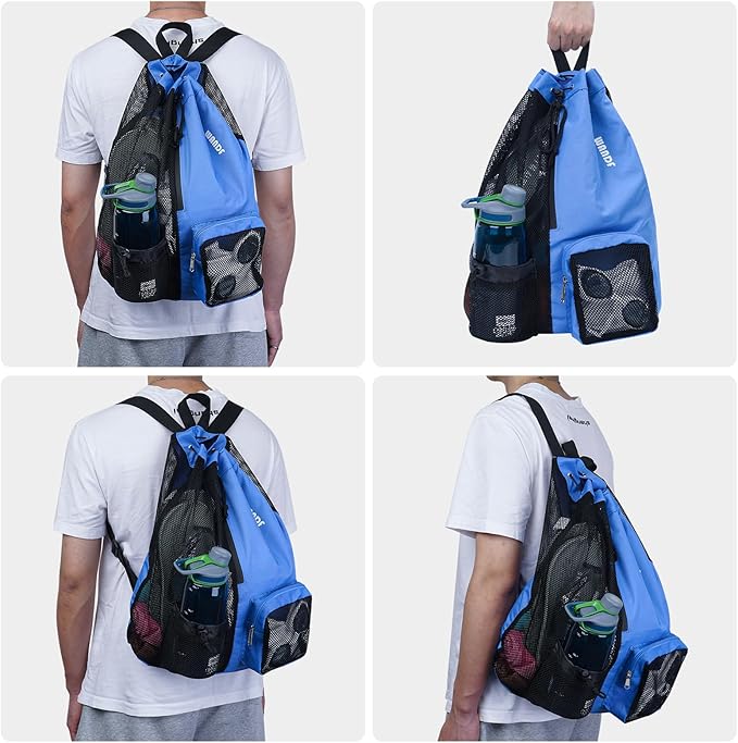 WANDF Swim Bag Mesh Drawstring Backpack with Wet Pocket for Swimming, Gym, and Workout Gear