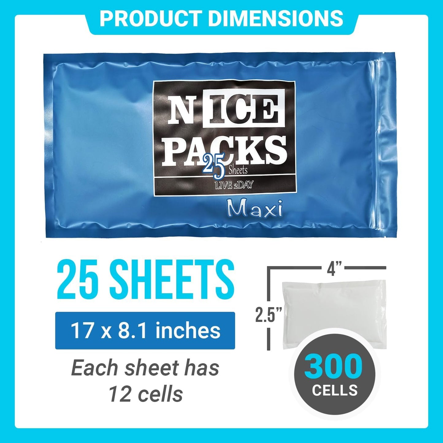 Nice Packs Reusable Dry Ice Packs for Coolers, Lunch Boxes, Frozen Food Shipping - Flexible and Long Lasting (10 Large Sheets)
