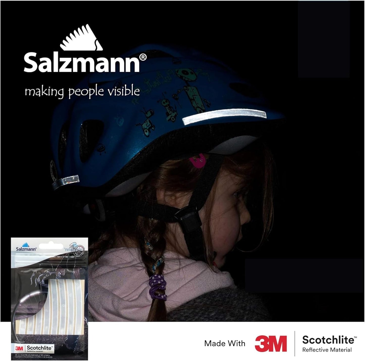 Salzmann Reflective Stickers - Soft stickers for backpacks, bikes, helmets, strollers, etc. - Made with 3M Reflective Material