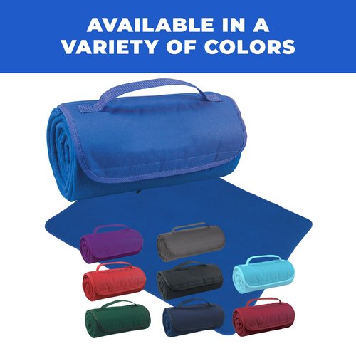 Gifts by Design 25 Ct of Roll-Up Blankets for Camping, Travel, Outdoors, Beach, Picnics – Hunter Green – Hook + Loop Closure for Easy Use in Cars & on Airplanes – Customizable for Promotions & Events