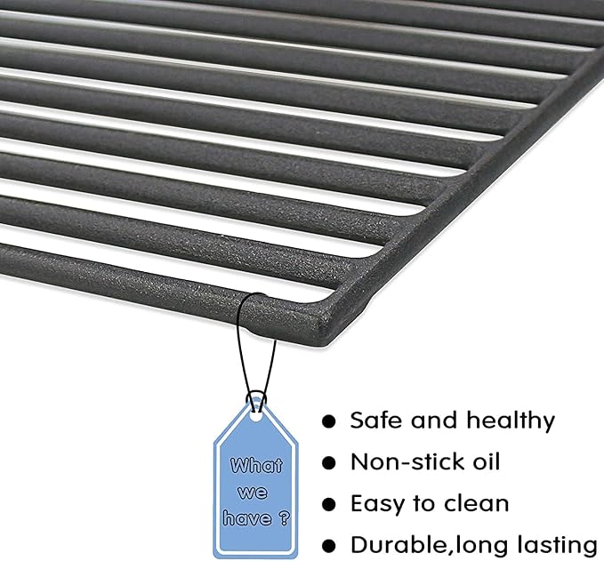 Hisencn Cooking Grates for Home Depot Chargriller 1624 Smokin' Champ Charcoal Grill Horizontal Smoker, Cast Iron Solid Rod Grill Cooking Grid Replacement Parts, 19 1/2 inch, 3 Pack