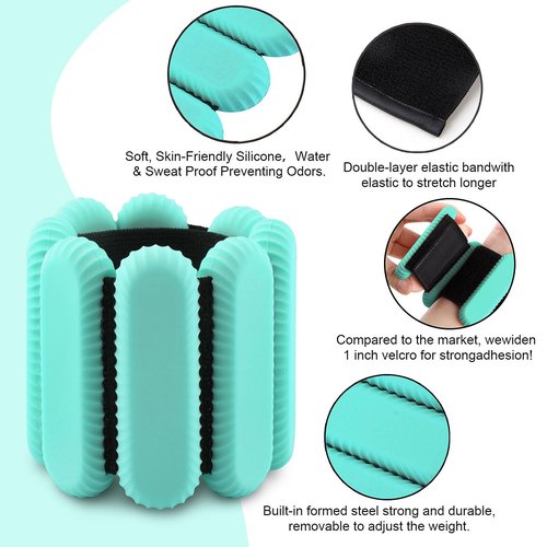Wrist Weights for women,Wrist Ankle Weights for Strength Training,Graded Silicone Weighted Bracelet for Walking, Running, Yoga, Aerobics, Adjustable Training Intensity ankle weights for Women Set of 2 (1Lb Each)（Green）